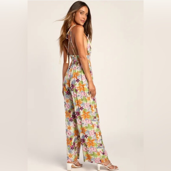 Lulus Paradise Perfect Cream Floral Tie-Strap Wide-Leg Jumpsuit - Picture 2 of 16